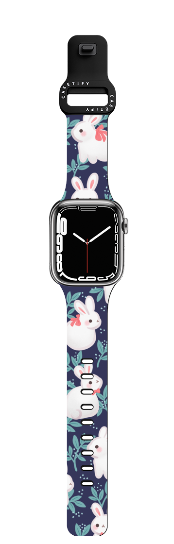 Cool Bunnies (Navy) by Purringcatco | Apple Watch Series 7-9 (45mm) / Impact Band / Black | Image 1