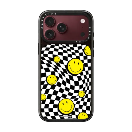 Melted Checkers Smiley Phone Case | iPhone 18 Pro Max / Impact Case MagSafe Compatible - Glossy / Glossy Black | Image 1