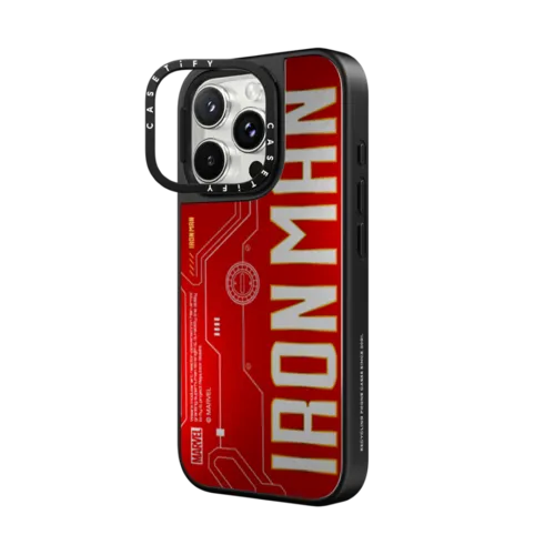 Iron Man Logo Case | iPhone 16 Pro Max / Mirror Ring Stand Case MagSafe Compatible / Silver on Black | Image 2