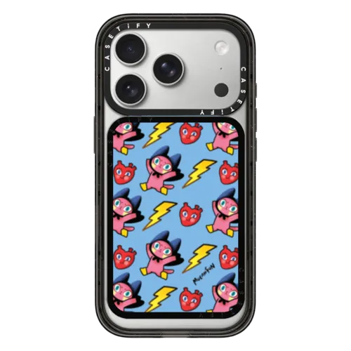 Heart and Thunder Pattern (Blue) | Snappy Cardholder Stand / Snappy Cardholder Stand MagSafe Compatible / Black | Image 1