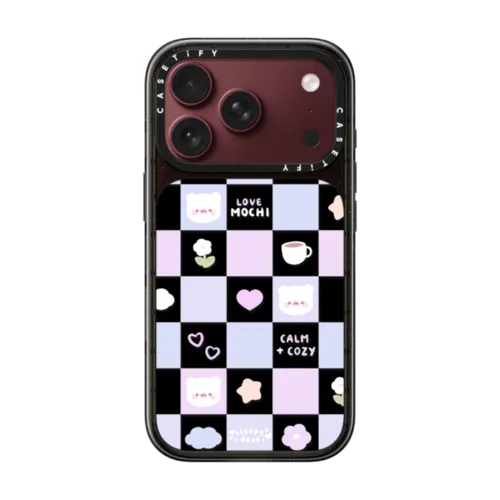 mochi checkers by sleepydaze | iPhone 18 Pro / Impact Case MagSafe Compatible - Glossy / Glossy Black | Image 1