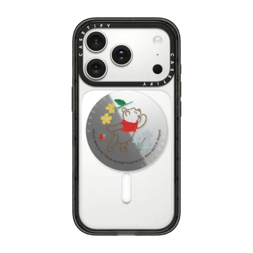 Winnie The Pooh & Friends Embroidered Snappy Grip Stand - Winnie The Pooh | Snappy Grip Stand / Snappy Mirror Grip Stand MagSafe Compatible / Silver | Image 1