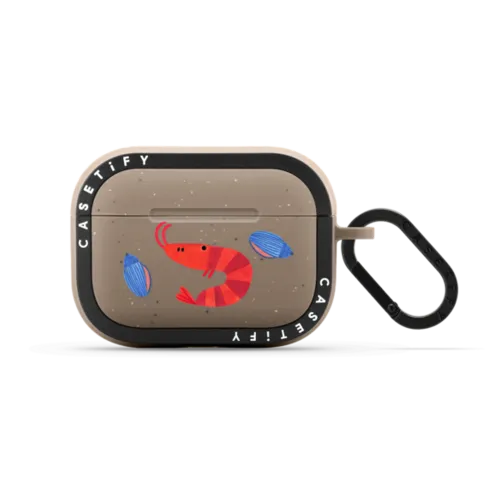 SHRIMP by Daria Solak Illustrations | AirPods Pro 2 / Earbuds Bounce Case / Matte Taupe | Image 1