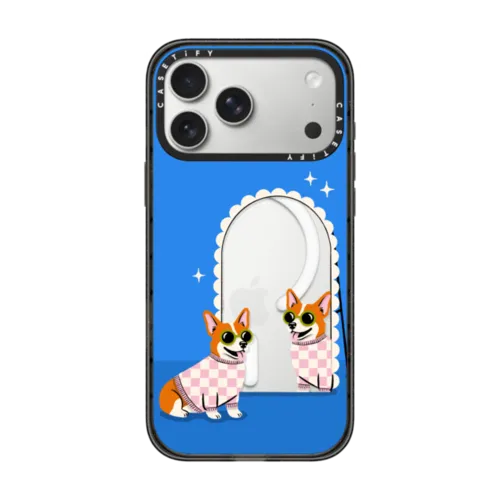 Checkered Corgi Mirror | iPhone 17 Pro Max / Impact Case MagSafe Compatible / Black | Image 1