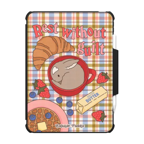 Sleepy Breakfast Bunny | iPad Pro 11-inch (M4/M5) / iPad Impact Folio Case / Black | Image 1