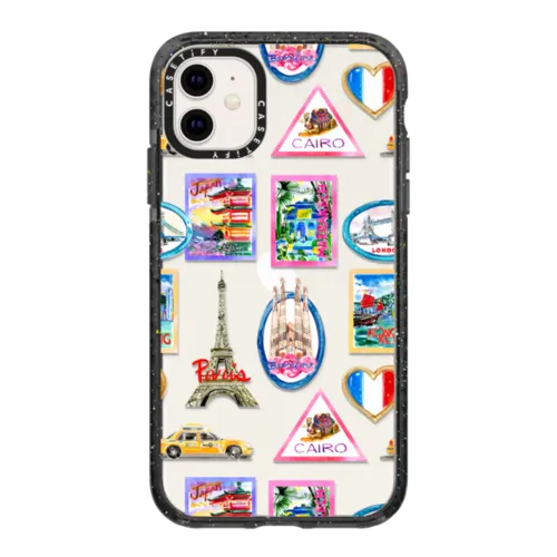 Vintage Luggage Stickers | iPhone 11 / Impact Case / Black | Image 1