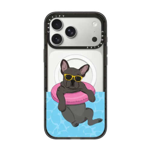Swimming Frenchie (Black) | iPhone 17 Pro Max / Impact Case MagSafe Compatible / Black | Image 1