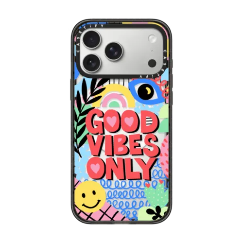 Positivity Mindset Quote - Good Vibes Only - Positive Energy | iPhone 17 Pro Max / Impact Case MagSafe Compatible / Black | Image 1