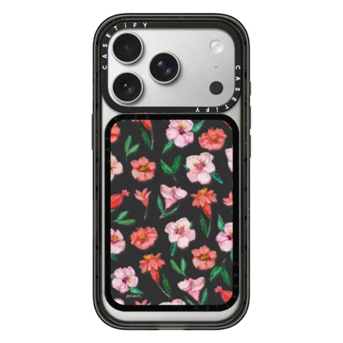 Peach & Coral Blooms | Snappy Cardholder Stand / Snappy Cardholder Stand MagSafe Compatible / Black | Image 1