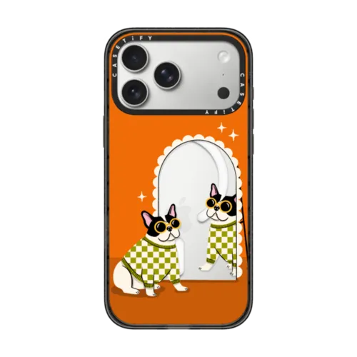 Checkered French Bulldog Mirror | iPhone 17 Pro Max / Impact Case MagSafe Compatible / Black | Image 1