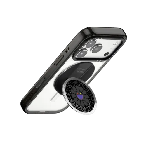 SUPERFLAT FLOWER(BLACK) SNAPPY GRIP STAND | Snappy Grip Stand / Snappy Mirror Grip Stand MagSafe Compatible / Silver | Image 3
