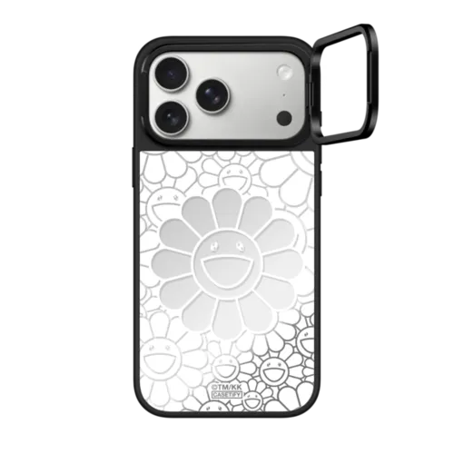 SMILE ON PHONE CASE (WHITE) | iPhone 17 Pro Max / Mirror Ring Stand Case MagSafe Compatible / Silver on Black | Image 1
