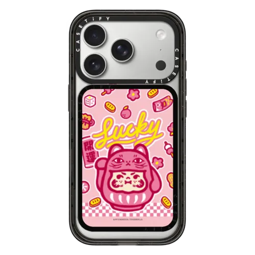 PP Baby Lucky Cat Daruma Pink Snappy Cardholder Stand | Snappy Cardholder Stand / Snappy Cardholder Stand MagSafe Compatible / Black | Image 1