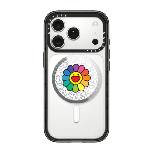 SUPERFLAT FLOWER(RAINBOW) SNAPPY GRIP STAND | Snappy Grip Stand / Snappy Mirror Grip Stand MagSafe Compatible / Silver | Image 1