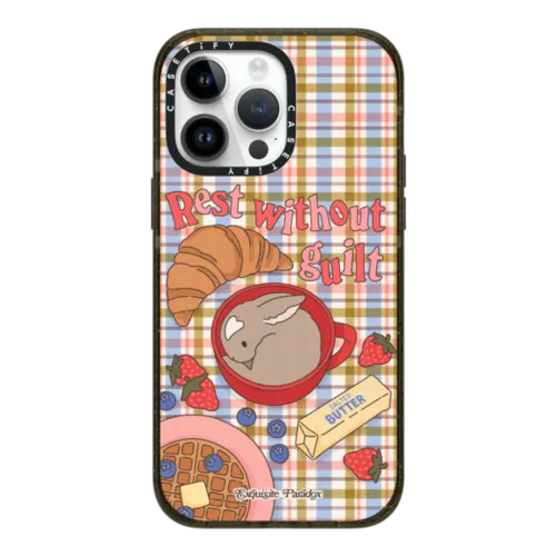 Sleepy Breakfast Bunny | iPhone 14 Pro Max / Impact Case / Black | Image 1