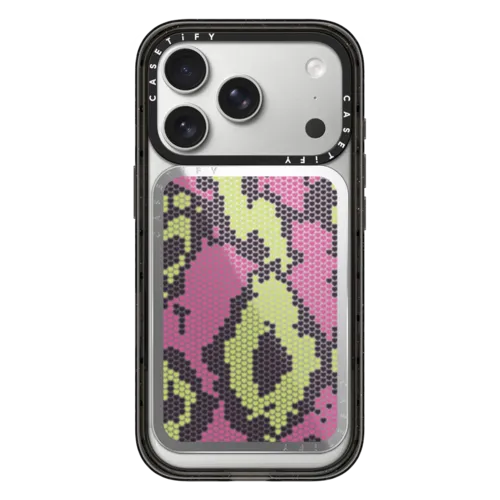 Pink Green Heart Snake Print | Snappy Cardholder Stand / Snappy Mirror Cardholder Stand MagSafe Compatible / Silver | Image 1