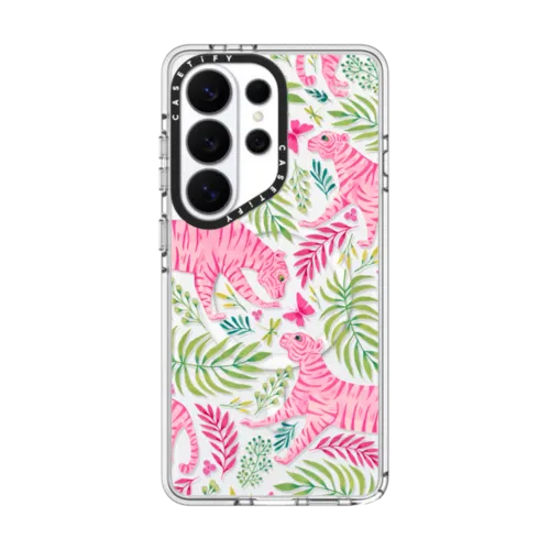 Pink Tigers by Grace Andersson | Galaxy S26 Ultra / Impact Clear Magnetic Case / Clear | Image 1