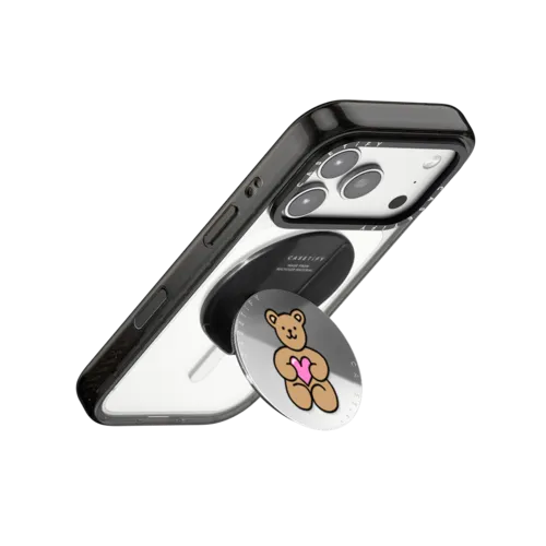 Teddy Bear Heart | Snappy Grip Stand / Snappy Mirror Grip Stand MagSafe Compatible / Silver | Image 3