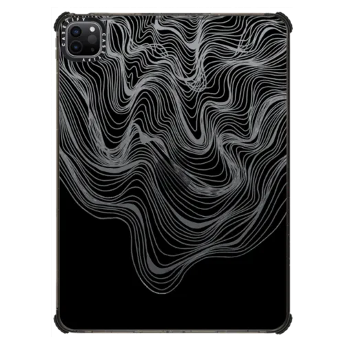 WOBBLE 2 IPAD, BLACK & WHITE MINIMALIST LINES OCEAN WAVES ORGANIC FLOW ABSTRACT ILLUSTRATION | iPad Pro 11-inch (3rd/4th gen) / iPad Impact Case / Black | Image 1