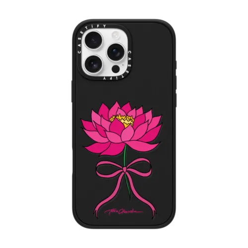 Pink Water Lily Bow | iPhone 16 Pro Max / Impact Case MagSafe Compatible / Matte Black | Image 1