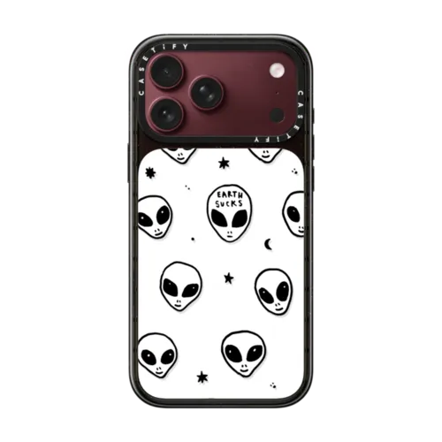Cute White UFO Space Alien Drawing Pattern | iPhone 18 Pro Max / Impact Case MagSafe Compatible - Glossy / Glossy Black | Image 1