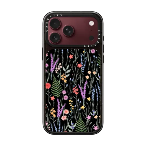 the meadow / floral watercolor illustration pattern on clear background | iPhone 18 Pro Max / Impact Case MagSafe Compatible - Glossy / Glossy Black | Image 1