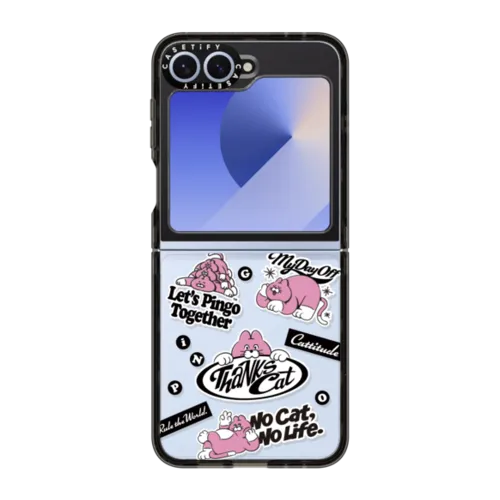 THANKS CAT | Galaxy Z Flip6 / Impact Case / Black | Image 1