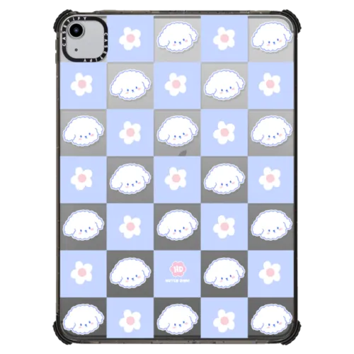 Bichon Bibo Dog Pastel Checker with Flower | iPad Air (4th/5th gen) / iPad Impact Case / Black | Image 1
