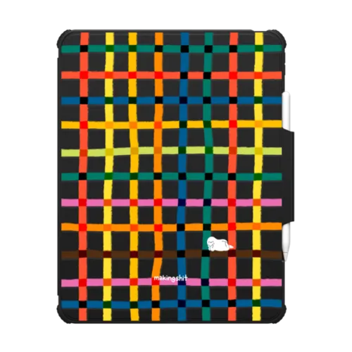 Happy Rainbow Check | iPad Pro 13-inch (M4/M5) / iPad Impact Folio Case / Black | Image 1