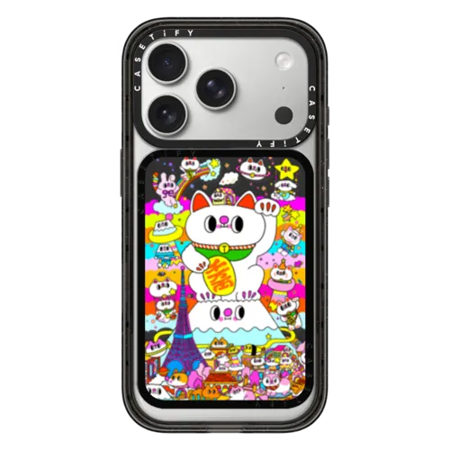 Lucky Cat's Rainbow Journey | Snappy Cardholder Stand / Snappy Cardholder Stand MagSafe Compatible / Black | Image 1