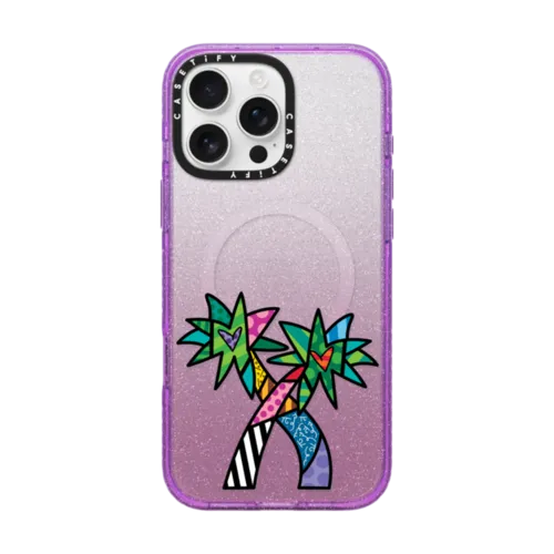 PARADISE BY ROMERO BRITTO | iPhone 16 Pro Max / Impact Case MagSafe Compatible / Glitter Purple | Image 1