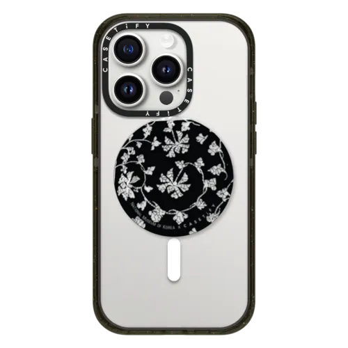 NMK White Peony and Plum Blossom Nacre Snappy Grip Stand | Snappy Grip Stand / Snappy Pearl Grip Stand MagSafe Compatible / White W/ Black | Image 1