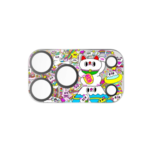 Lucky Cat and Fluffy Friends | iPhone 17 Pro Max (Lens Protector) / Mirror Camera Lens Protector / Silver | Image 1