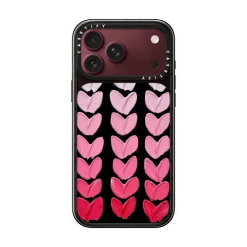 Pink Polka Daub Hearts | iPhone 18 Pro Max / Impact Case MagSafe Compatible - Glossy / Glossy Black | Image 1