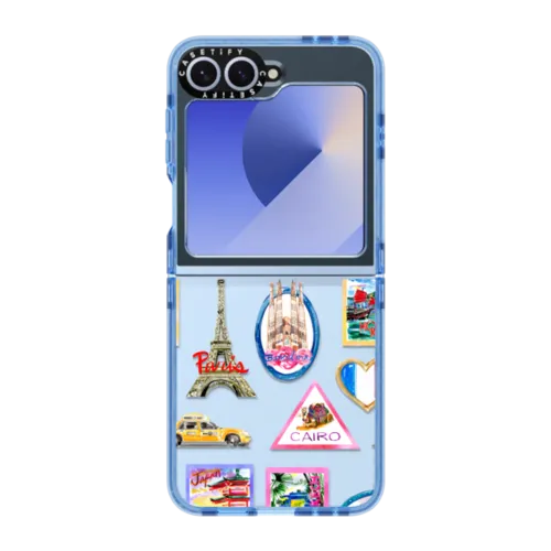 Vintage Luggage Stickers | Galaxy Z Flip6 / Impact Case / Baby Blue | Image 1
