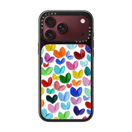 Polka Daub Hearts Confetti | iPhone 18 Pro Max / Impact Case MagSafe Compatible - Glossy / Glossy Black | Image 1