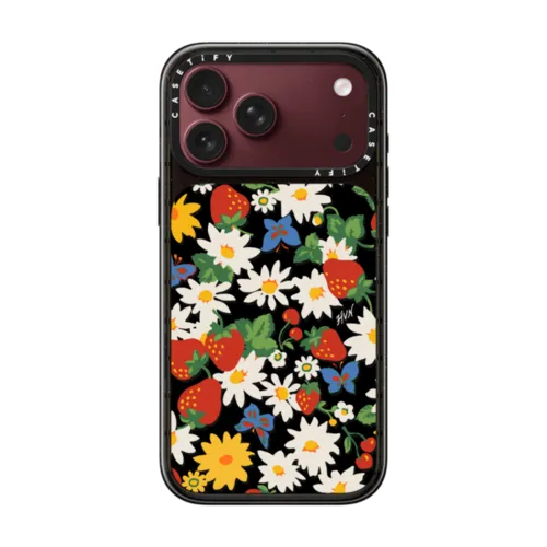 Strawberry Daisy | iPhone 18 Pro Max / Impact Case MagSafe Compatible - Glossy / Glossy Black | Image 1