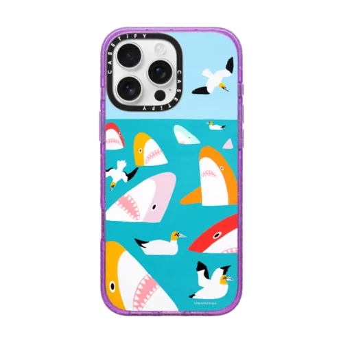 Shark Friends | iPhone 16 Pro Max / Impact Case MagSafe Compatible / Glitter Purple | Image 1