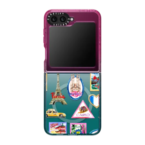 Vintage Luggage Stickers | Galaxy Z Flip5 / Impact Magnetic Case / Cotton Candy | Image 1