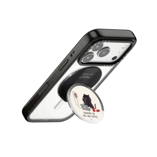 Powered by cats and coffee | Snappy Grip Stand / Snappy Mirror Grip Stand MagSafe Compatible / Silver | Image 3
