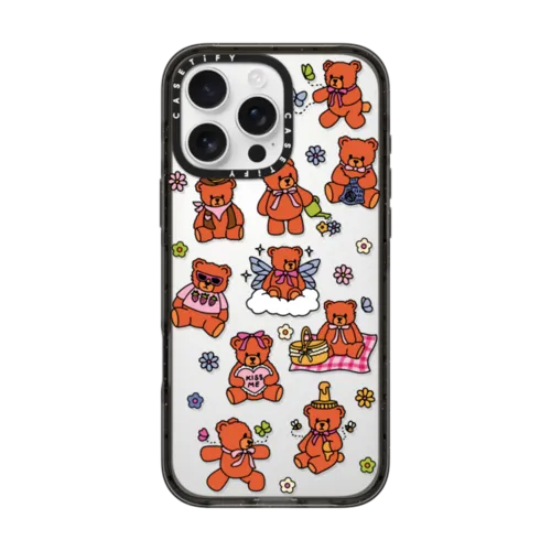 Teddy Bear Stickers | iPhone 16 Pro Max / Impact Case / Black | Image 1