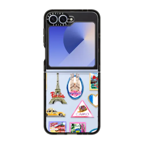 Vintage Luggage Stickers | Galaxy Z Flip6 / Impact Case / Black | Image 1