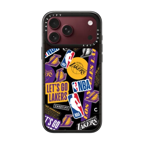 Los Angeles Lakers Sticker Mania Phone Case | iPhone 18 Pro Max / Impact Case MagSafe Compatible - Glossy / Glossy Black | Image 1