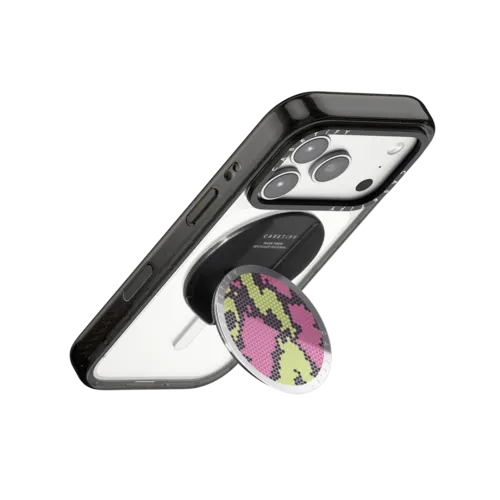 Pink Green Heart Snake Print | Snappy Grip Stand / Snappy Mirror Grip Stand MagSafe Compatible / Silver | Image 3