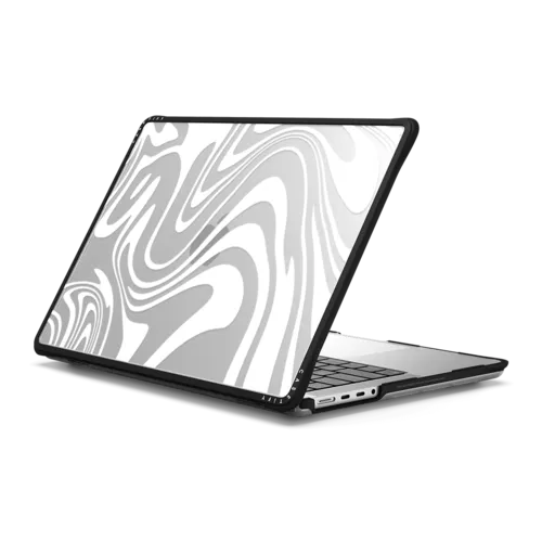 Marble Transparent Trippy Wavy Swirl White Spiral Warp Twirl Retro 70s Psychedelic Acid Groovy Abstract Pattern | MacBook Pro 14-inch (M1 - M5) / MacBook Impact Case / Black | Image 1