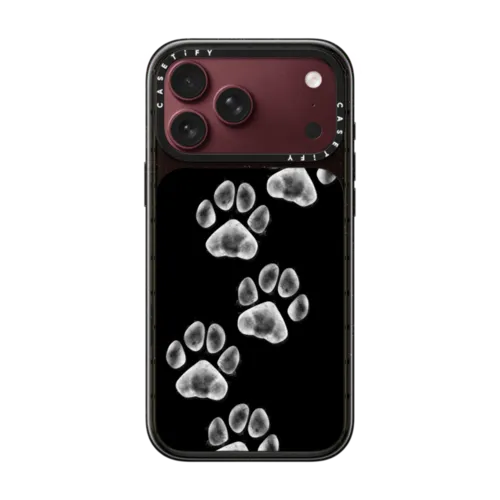 small cute white paw prints for dogs and cats lovers | iPhone 18 Pro Max / Impact Case MagSafe Compatible - Glossy / Glossy Black | Image 1