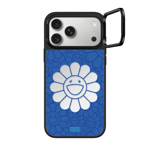 SMILE ON PHONE CASE (BLUE) | iPhone 17 Pro Max / Mirror Ring Stand Case MagSafe Compatible / Silver on Black | Image 1