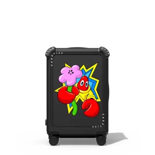 Lobster with Flower | 21" Carry-On Suitcase / Bounce Suitcase / Matte Black | Image 1