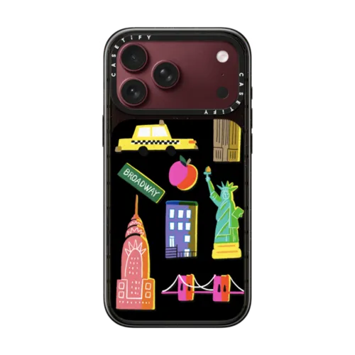 New York City retro art - nyc symbols silkscreen and riso | iPhone 18 Pro Max / Impact Case MagSafe Compatible - Glossy / Glossy Black | Image 1