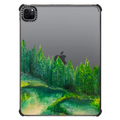 WOODLAND RETREAT 4 IPAD, FOREST TREES GREEN AQUA TEAL NATURE MOUNTAINS PAINTING | iPad Pro 11-inch (3rd/4th gen) / iPad Impact Case / Black | Image 1